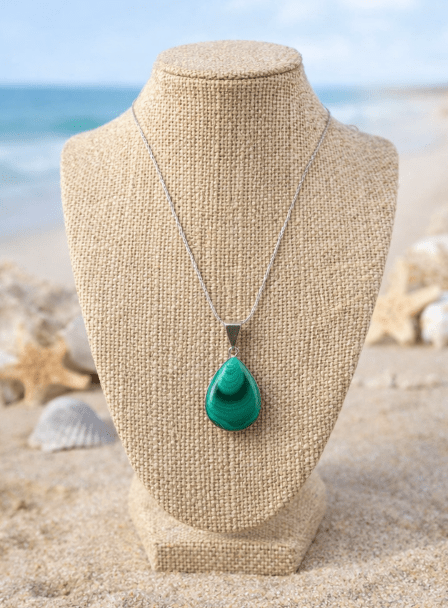 Natural Malachite Teardrop Pendant – Sterling Silver Coastal Statement Jewelry Necklace La Vie Bien Natural Malachite Teardrop Pendant – Sterling Silver Coastal Statement Jewelry