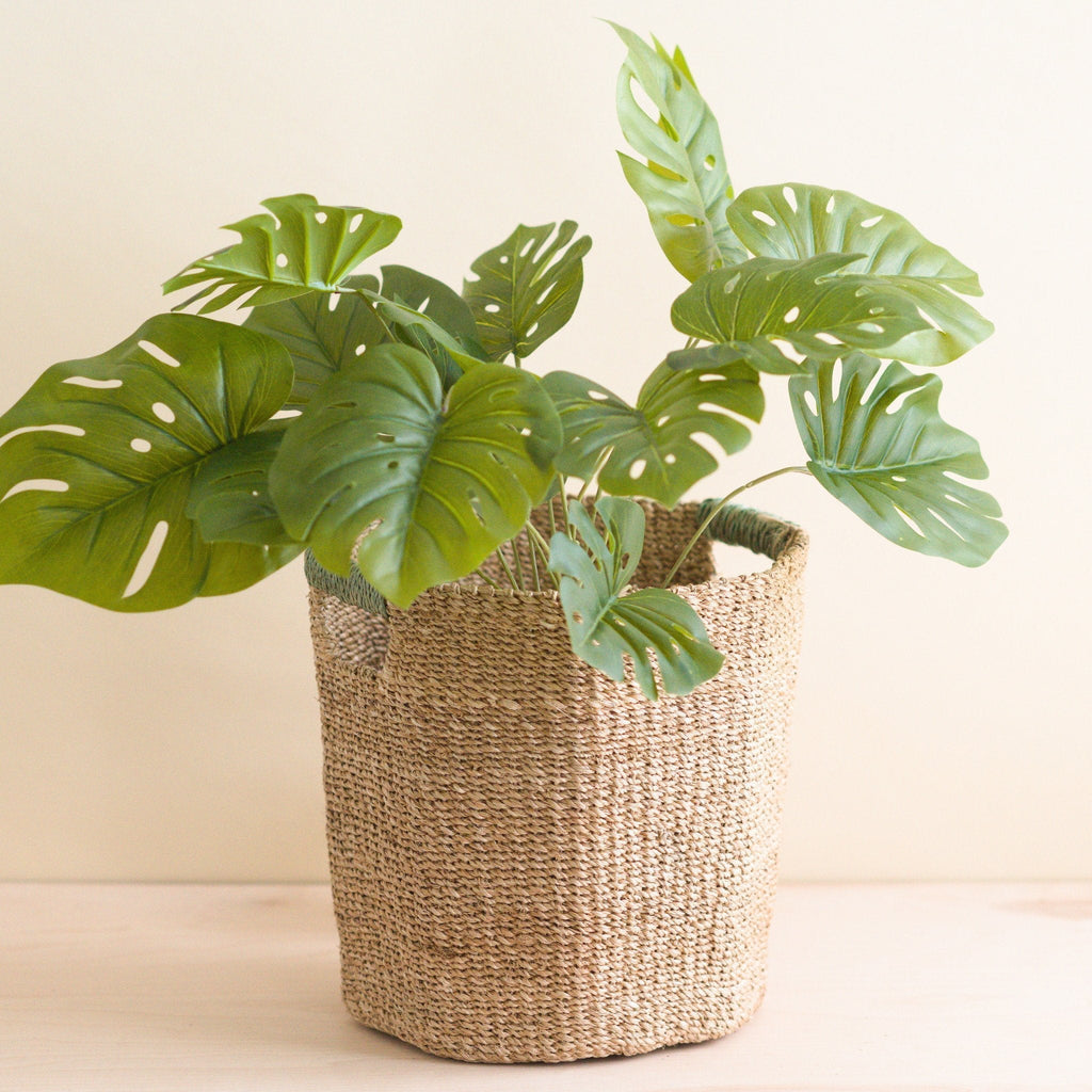 Natural Octagon Basket with Sage Handle - Octagon Basket | LIKHÂ by LIKHÂ