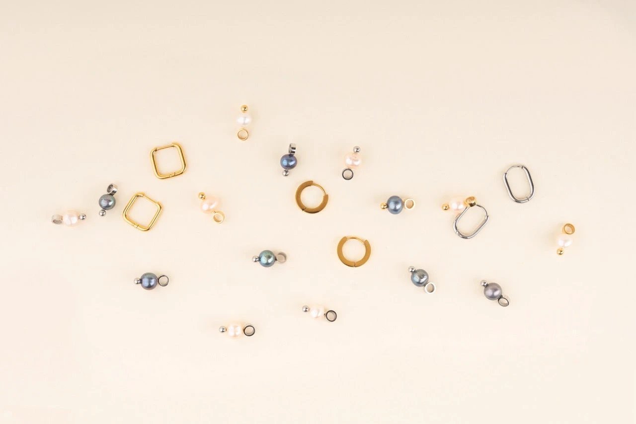 Natural Pearl Huggie Hoop Charms by Oh Clementine