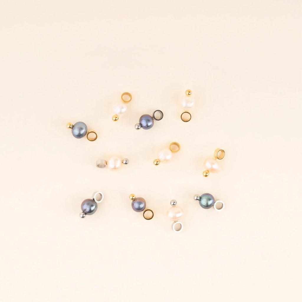 Natural Pearl Huggie Hoop Charms by Oh Clementine