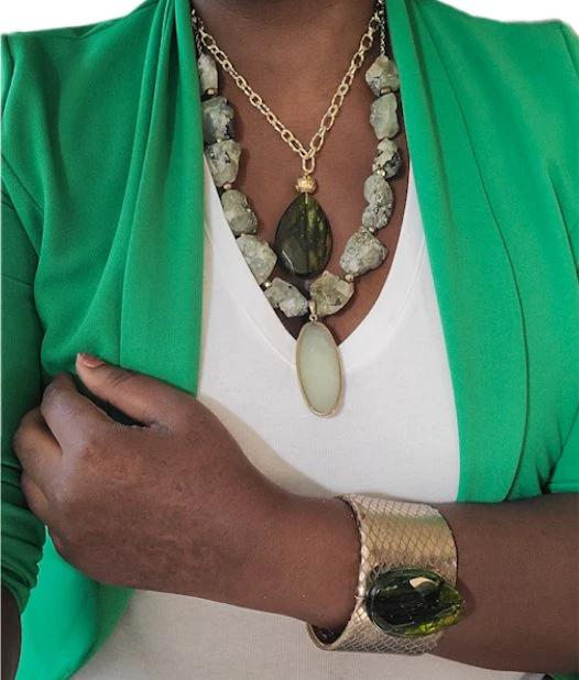 Natural Prehnite and Green Amber Layer Necklace by L.Signature Collection by L.Styles