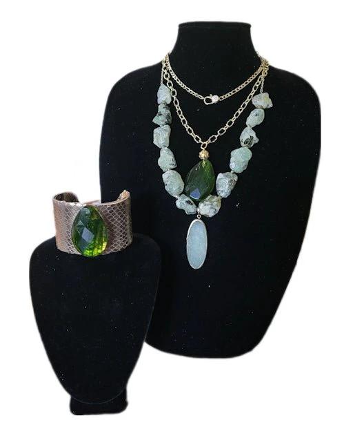 Natural Prehnite and Green Amber Layer Necklace by L.Signature Collection by L.Styles