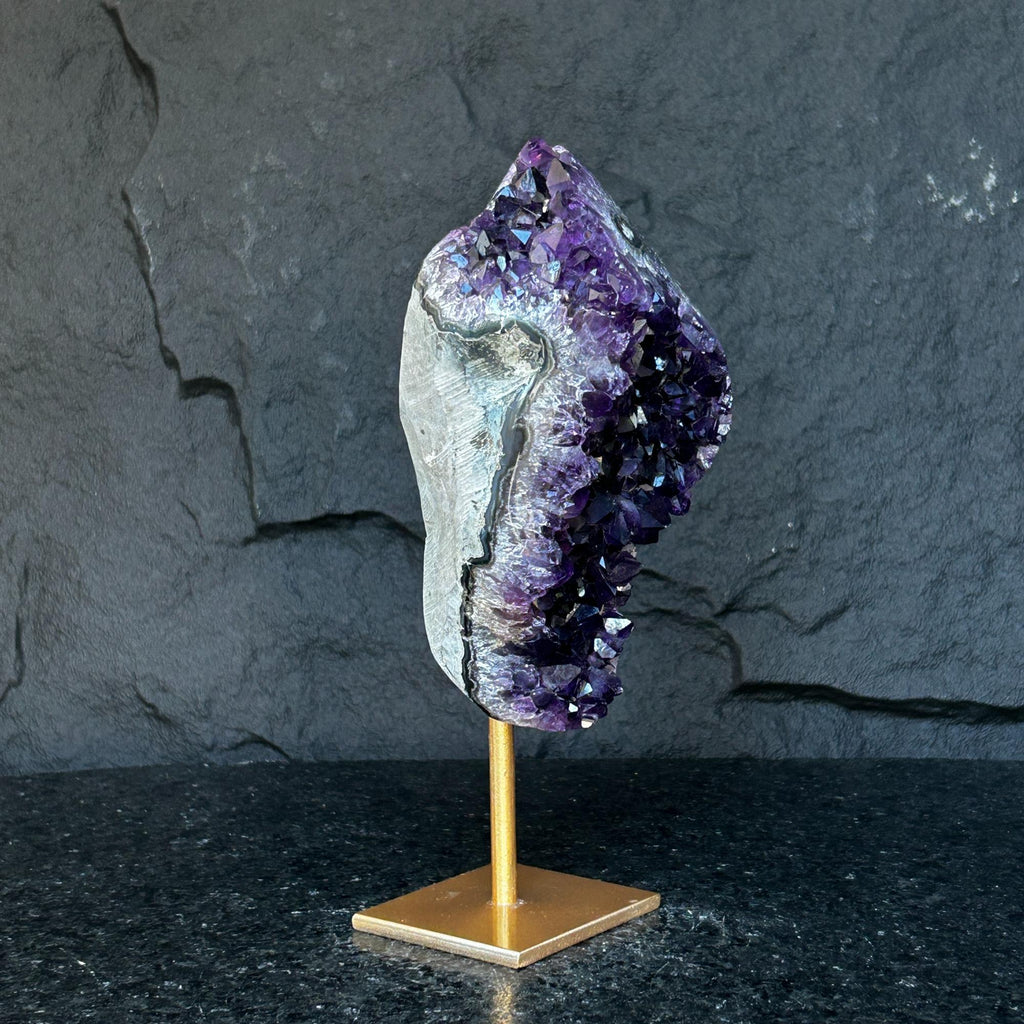 Natural Uruguayan Amethyst Cave on Metal Stand: Rare Home Decor Amethyst Geodes La Vie Bien Natural Uruguayan Amethyst Cave on Metal Stand: Rare Home Decor