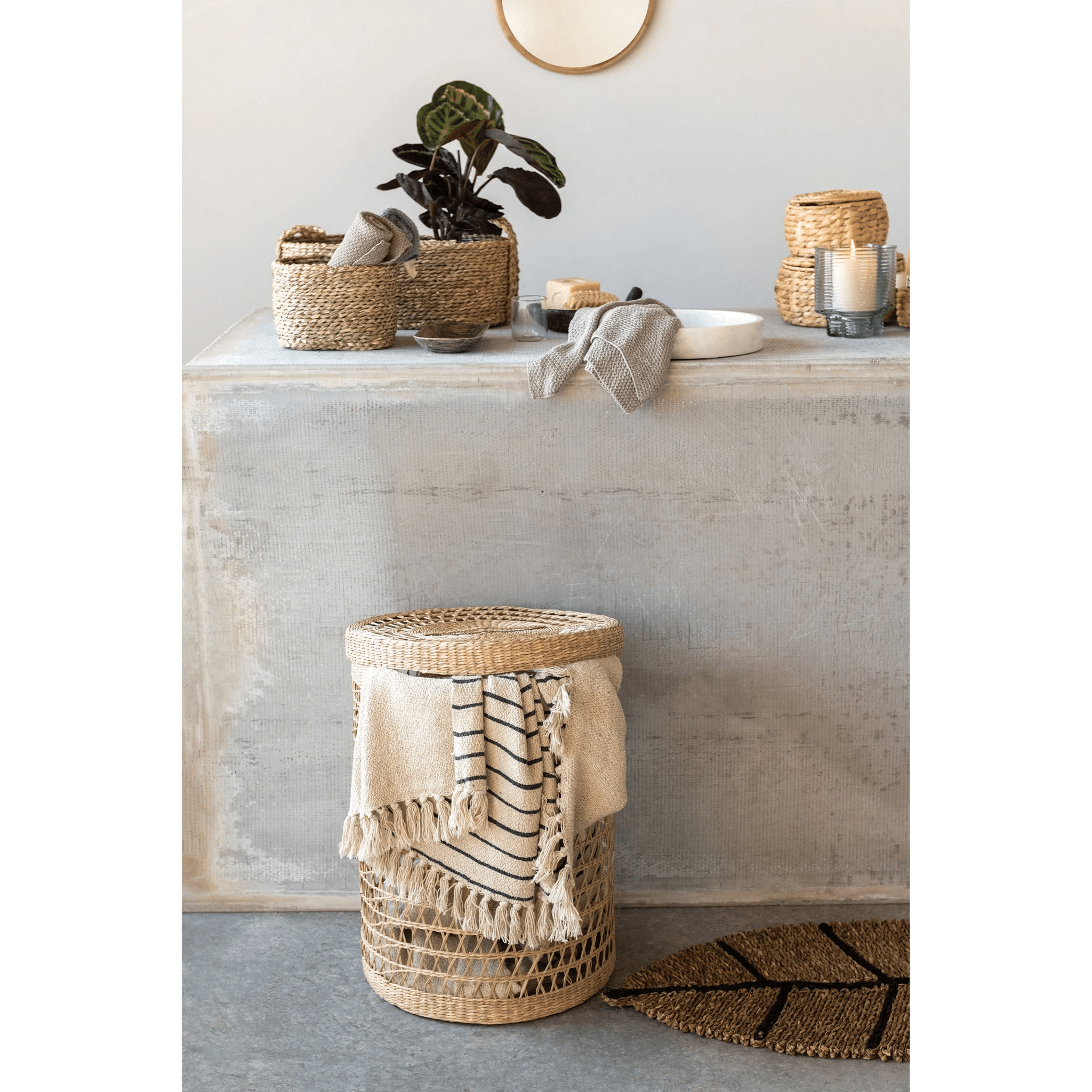 Natural Water Hyacinth Storage Baskets with Lids, Set of 3 by White Cliff Studio