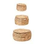 Natural Water Hyacinth Storage Baskets with Lids, Set of 3 by White Cliff Studio