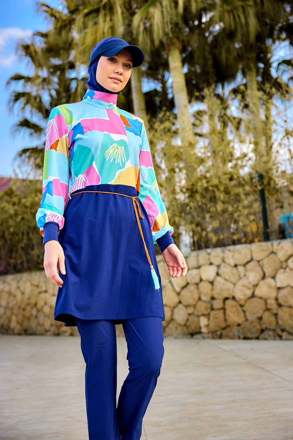 Navy Blue Full Coverage Islamic Swimwear Burkini Set M2511 Covered Burkini Swimwear La Vie Bien Navy Blue Full Coverage Islamic Swimwear Burkini Set M2511