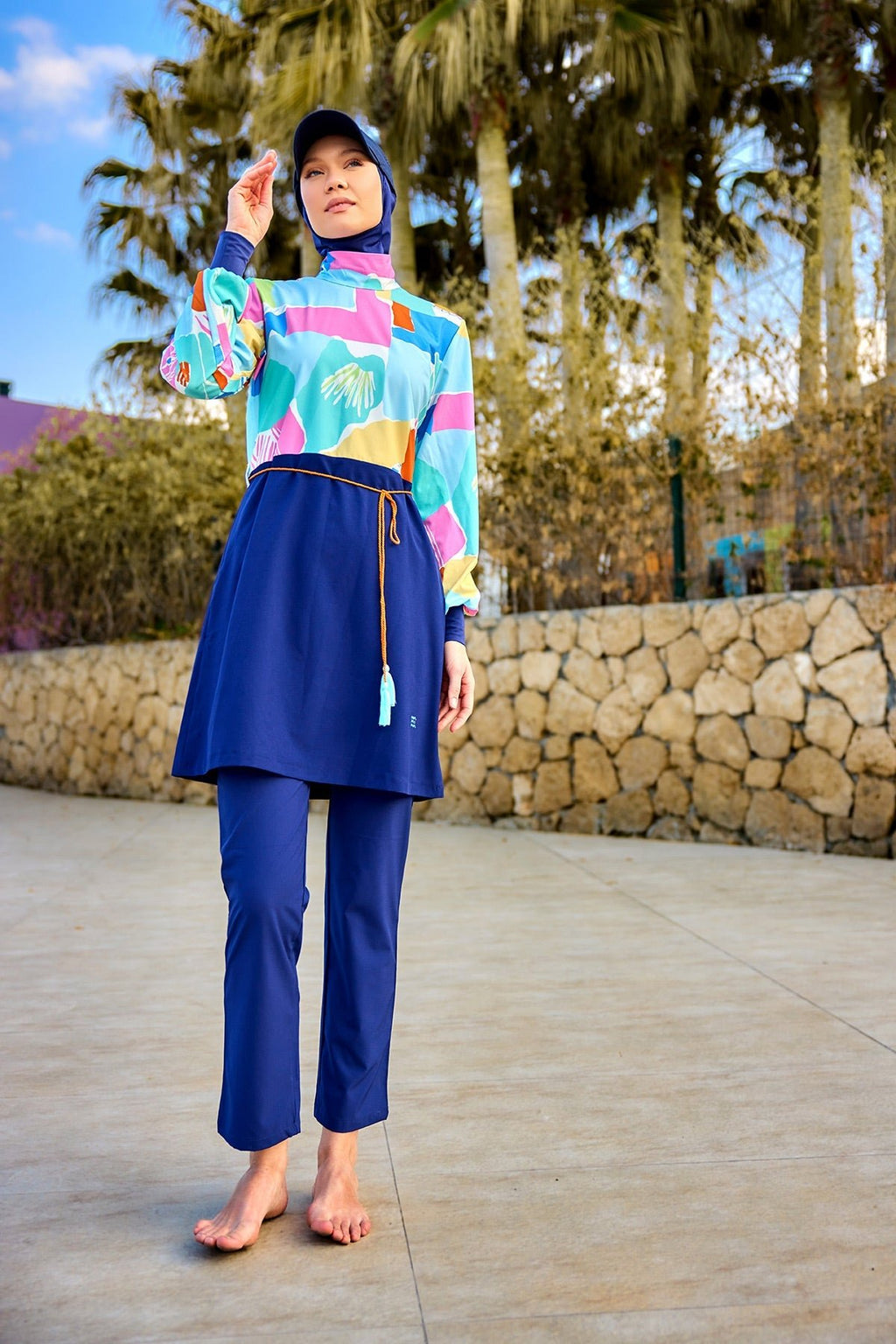 Navy Blue Full Coverage Islamic Swimwear Burkini Set M2511 Covered Burkini Swimwear La Vie Bien Navy Blue Full Coverage Islamic Swimwear Burkini Set M2511