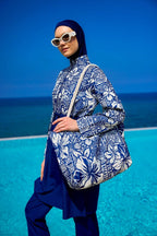 Navy Blue Full Coverage Modest Swimwear Set for Women R2504 Covered Burkini Swimwear La Vie Bien Navy Blue Full Coverage Modest Swimwear Set for Women R2504