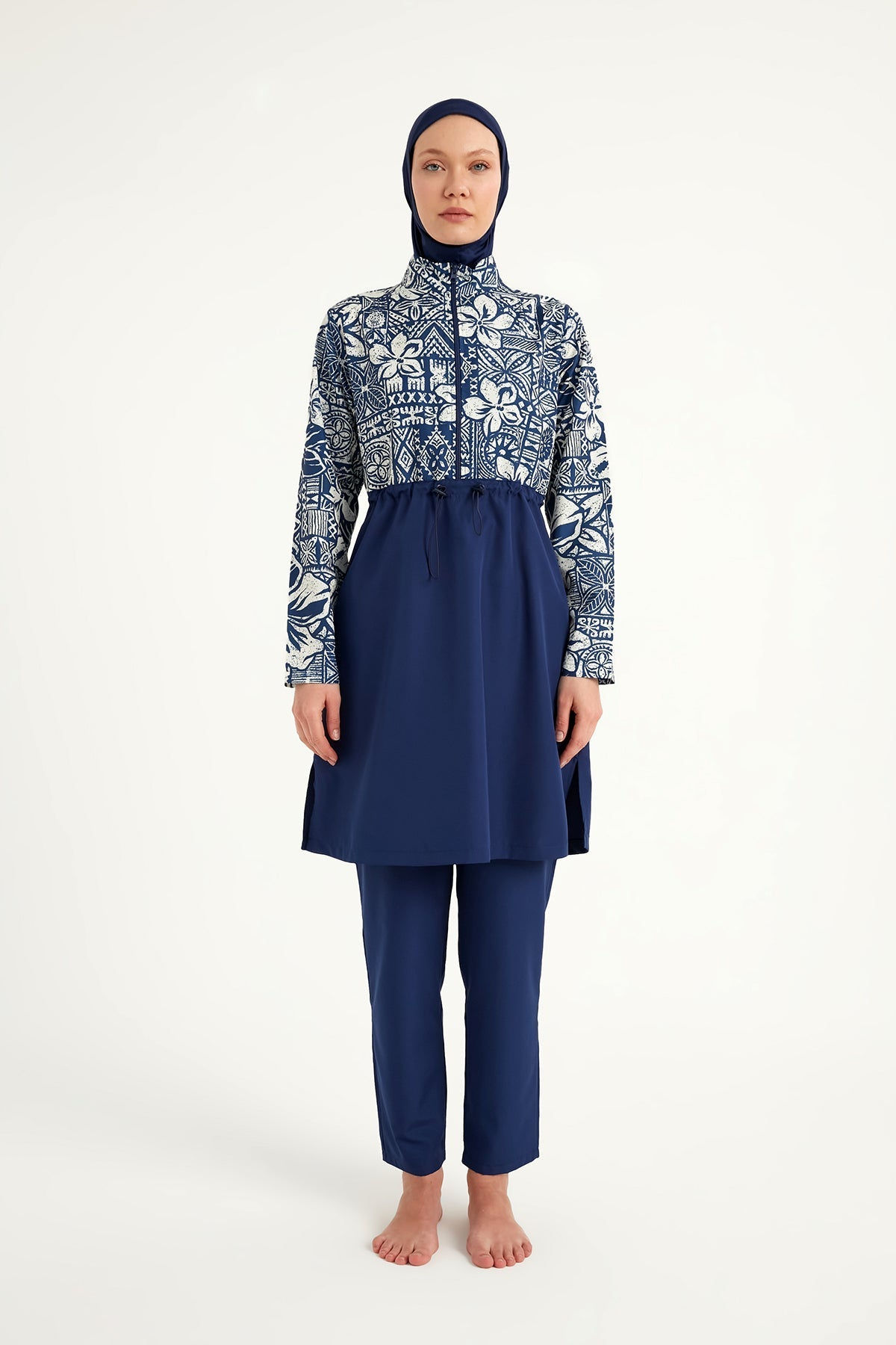 Navy Blue Full Coverage Modest Swimwear Set for Women R2504 Covered Burkini Swimwear La Vie Bien Navy Blue Full Coverage Modest Swimwear Set for Women R2504