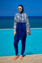 Navy Blue Full Coverage Modest Swimwear Set for Women R2504 Covered Burkini Swimwear La Vie Bien Navy Blue Full Coverage Modest Swimwear Set for Women R2504