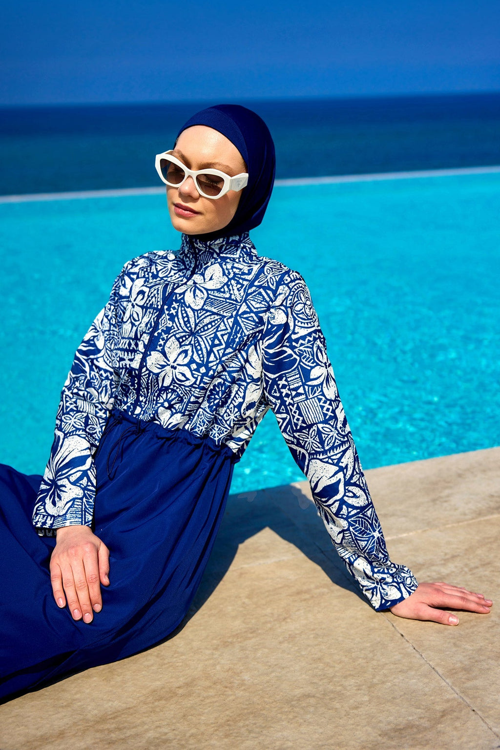 Navy Blue Full Coverage Modest Swimwear Set for Women R2504 Covered Burkini Swimwear La Vie Bien Navy Blue Full Coverage Modest Swimwear Set for Women R2504