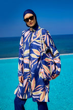 Navy Blue Full Coverage Modest Swimwear Set for Women R2508 Covered Burkini Swimwear La Vie Bien Navy Blue Full Coverage Modest Swimwear Set for Women R2508