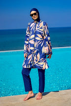 Navy Blue Full Coverage Modest Swimwear Set for Women R2508 Covered Burkini Swimwear La Vie Bien Navy Blue Full Coverage Modest Swimwear Set for Women R2508