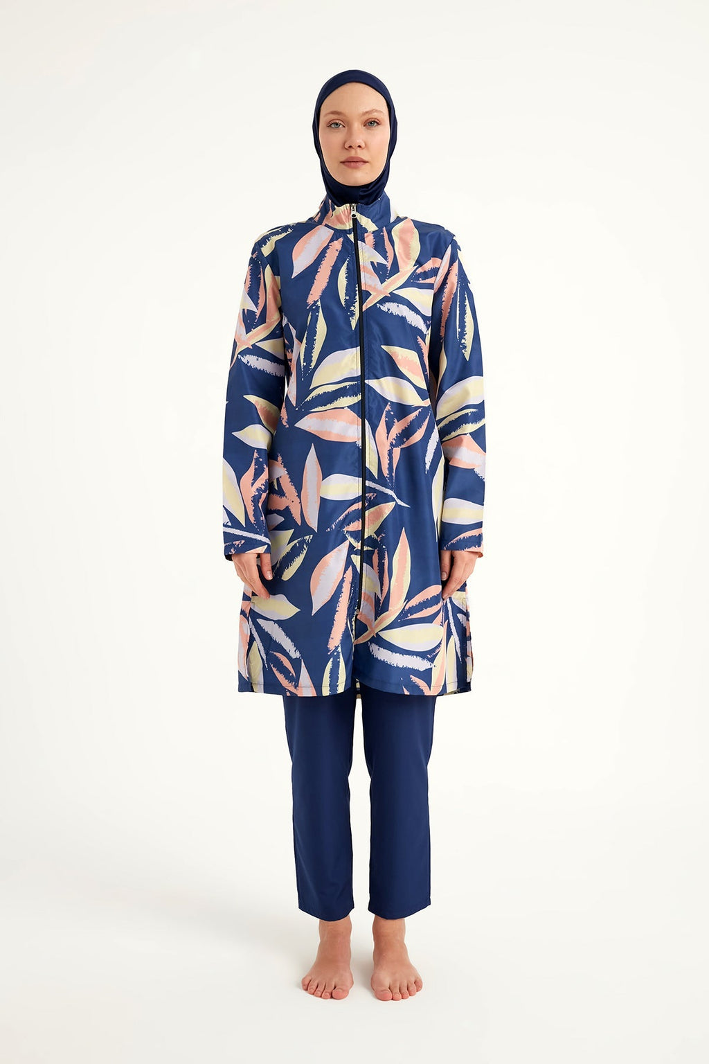 Navy Blue Full Coverage Modest Swimwear Set for Women R2508 Covered Burkini Swimwear La Vie Bien Navy Blue Full Coverage Modest Swimwear Set for Women R2508
