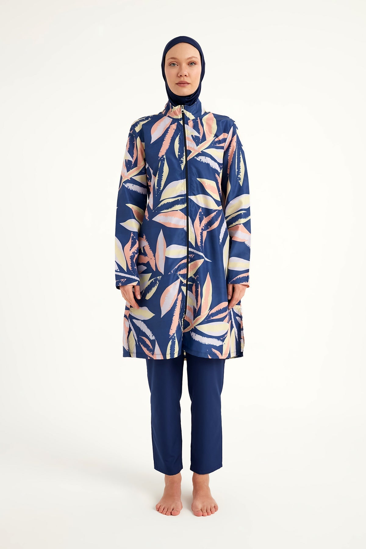 Navy Blue Full Coverage Modest Swimwear Set for Women R2508 Covered Burkini Swimwear La Vie Bien Navy Blue Full Coverage Modest Swimwear Set for Women R2508