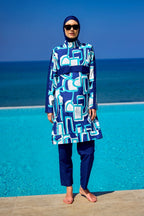 Navy Blue Full Coverage Modest Swimwear Set for Women R2513 Covered Burkini Swimwear La Vie Bien Navy Blue Full Coverage Modest Swimwear Set for Women R2513