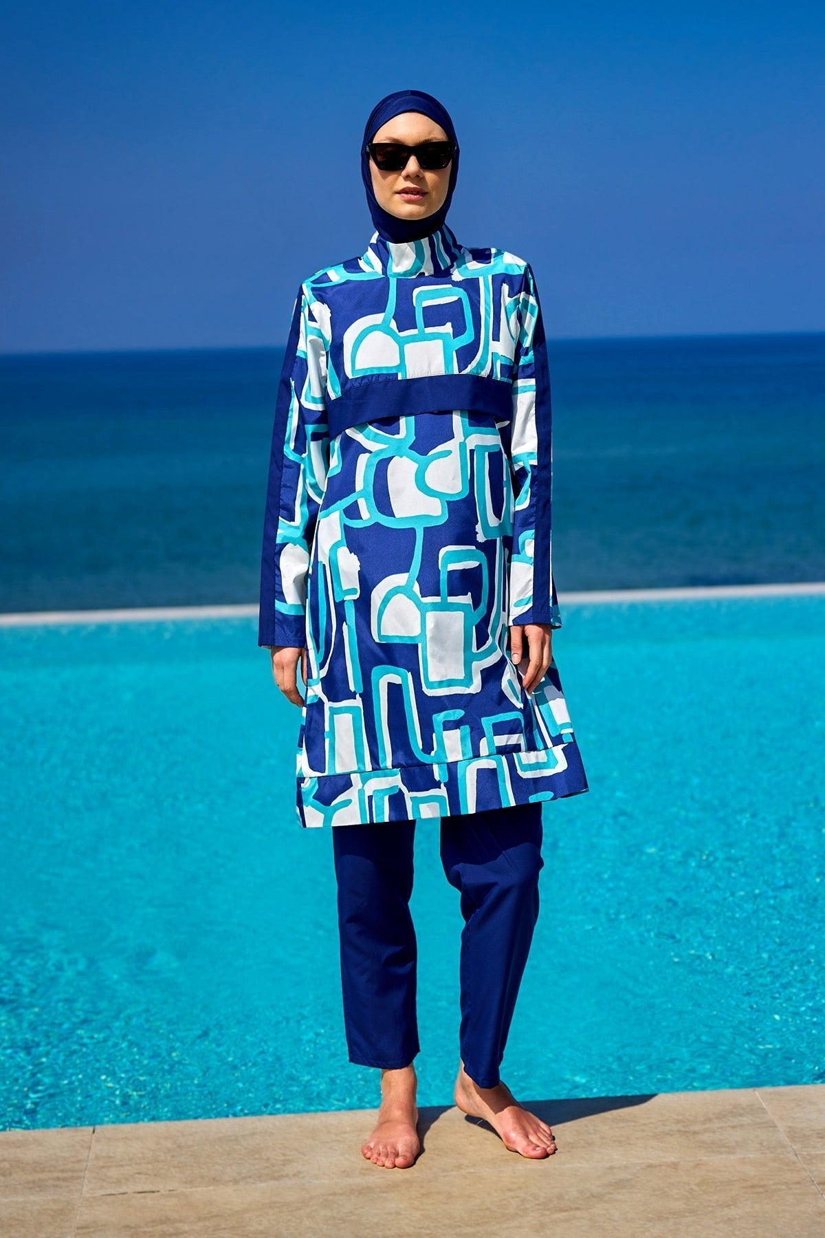 Navy Blue Full Coverage Modest Swimwear Set for Women R2513 Covered Burkini Swimwear La Vie Bien Navy Blue Full Coverage Modest Swimwear Set for Women R2513