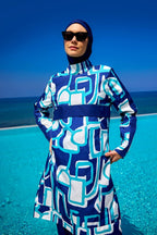 Navy Blue Full Coverage Modest Swimwear Set for Women R2513 Covered Burkini Swimwear La Vie Bien Navy Blue Full Coverage Modest Swimwear Set for Women R2513