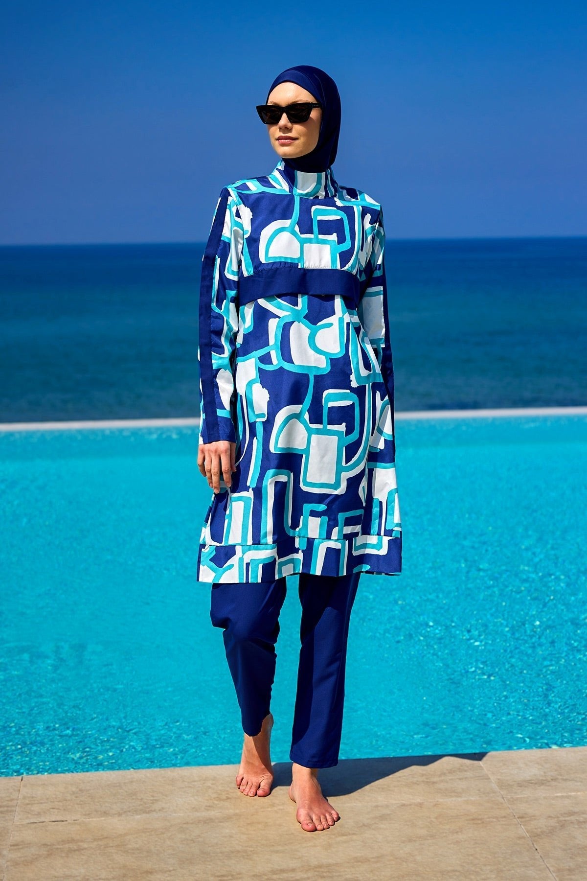 Navy Blue Full Coverage Modest Swimwear Set for Women R2513 Covered Burkini Swimwear La Vie Bien Navy Blue Full Coverage Modest Swimwear Set for Women R2513