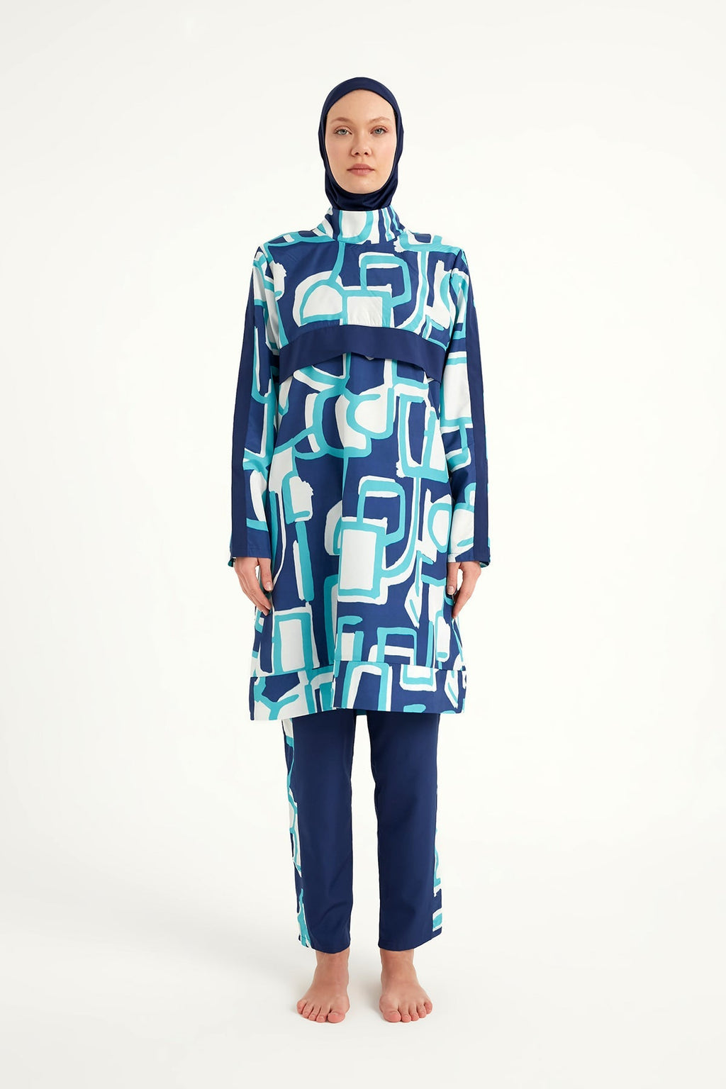 Navy Blue Full Coverage Modest Swimwear Set for Women R2513 Covered Burkini Swimwear La Vie Bien Navy Blue Full Coverage Modest Swimwear Set for Women R2513
