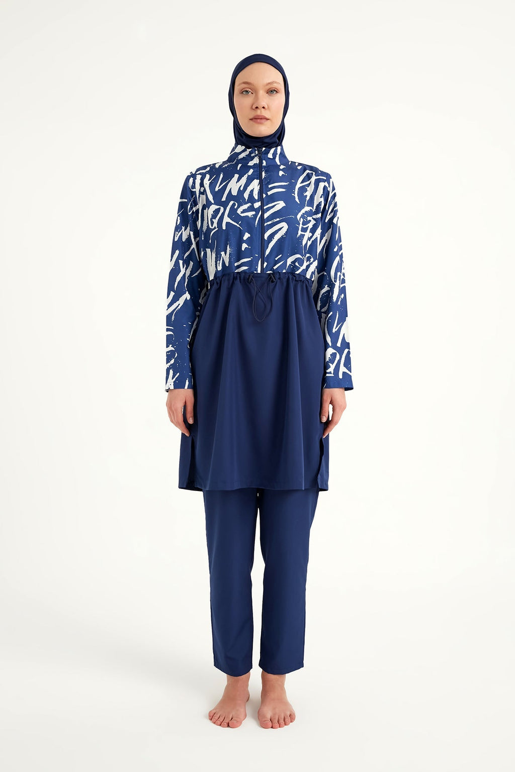 Navy Blue Full Coverage Modest Swimwear Set R2502 Covered Burkini Swimwear La Vie Bien Navy Blue Full Coverage Modest Swimwear Set R2502