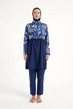 Navy Blue Full Coverage Modest Swimwear Set R2502 Covered Burkini Swimwear La Vie Bien Navy Blue Full Coverage Modest Swimwear Set R2502