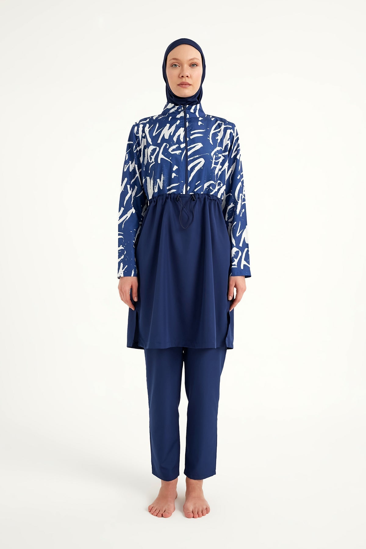 Navy Blue Full Coverage Modest Swimwear Set R2502 Covered Burkini Swimwear La Vie Bien Navy Blue Full Coverage Modest Swimwear Set R2502