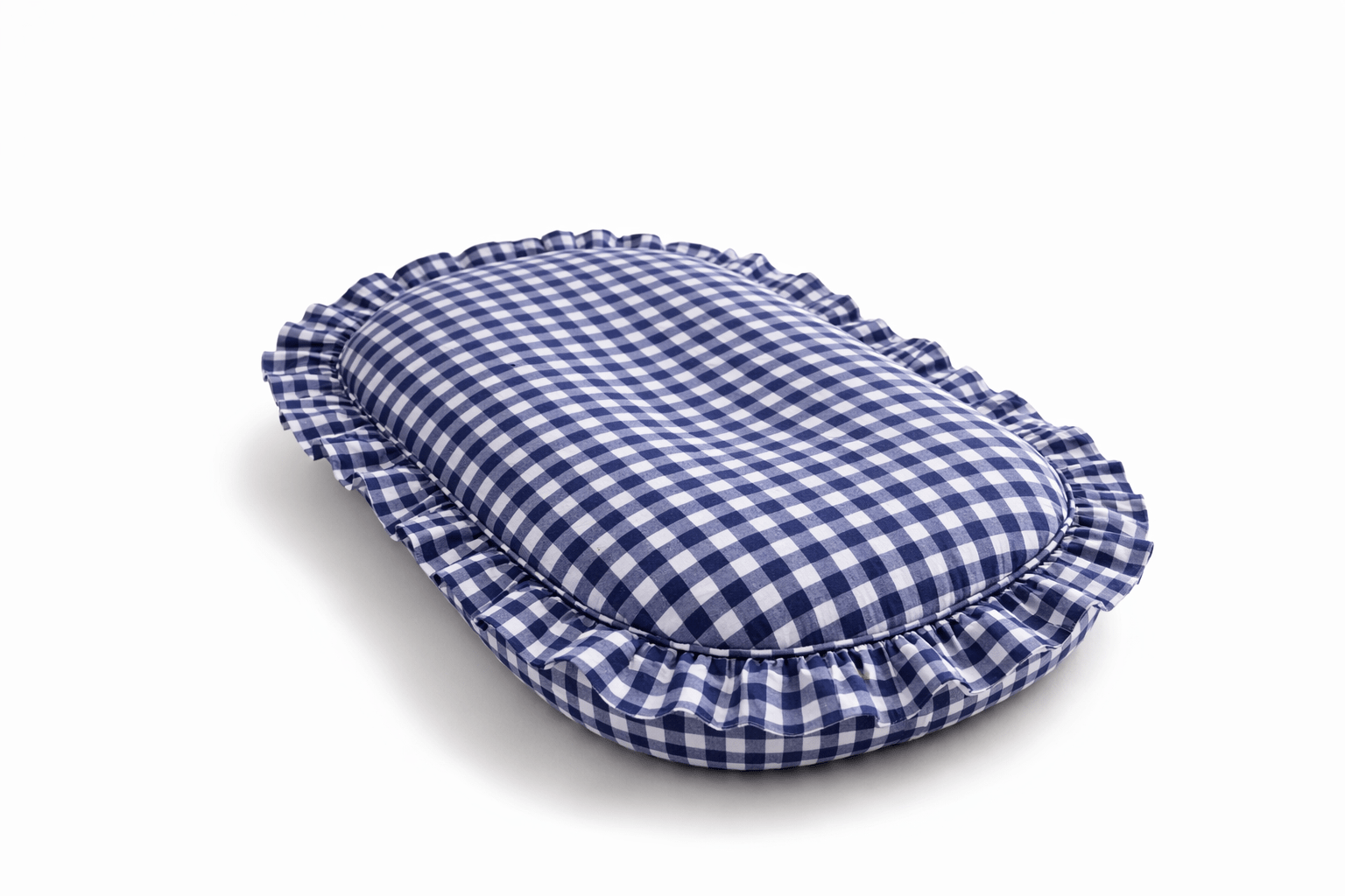 Navy Blue Gingham Ruffle Baby Lounger Cover La Vie Bien Navy Blue Gingham Ruffle Baby Lounger Cover