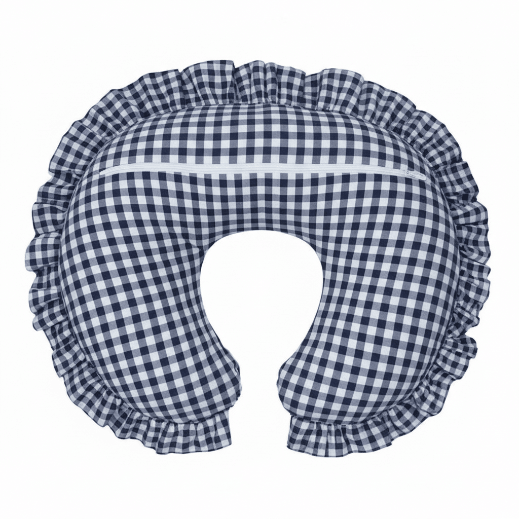 Navy Blue Gingham Ruffle Nursing Pillow Cover La Vie Bien Navy Blue Gingham Ruffle Nursing Pillow Cover