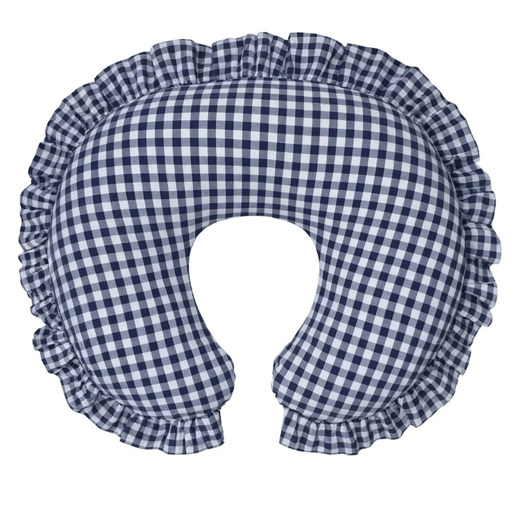 Navy Blue Gingham Ruffle Nursing Pillow Cover La Vie Bien Navy Blue Gingham Ruffle Nursing Pillow Cover