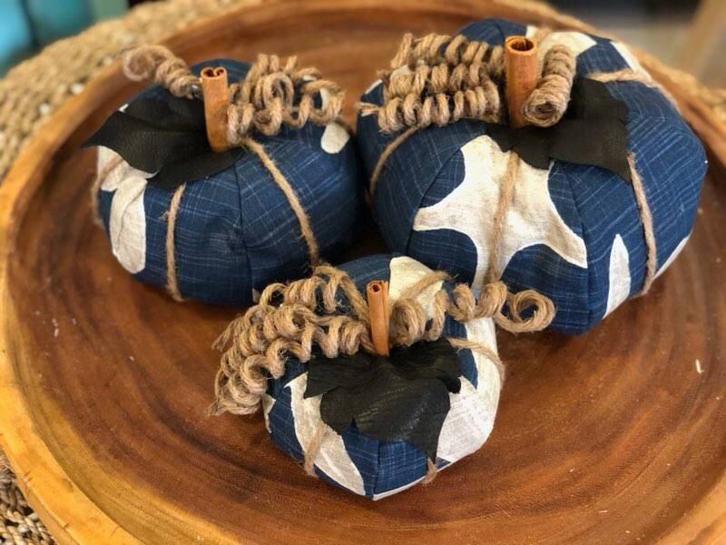 Navy Blue Starfish Fabric Pumpkin - 3 Sizes Accent Decor La Vie Bien Navy Blue Starfish Fabric Pumpkin - 3 Sizes