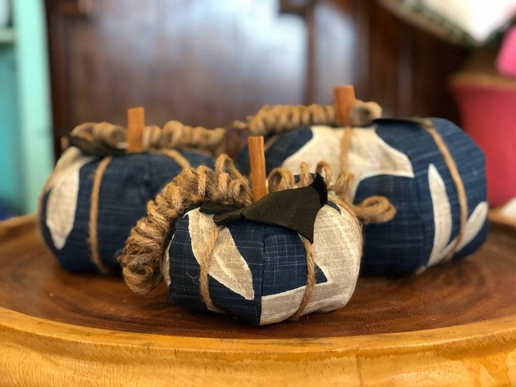 Navy Blue Starfish Fabric Pumpkin - 3 Sizes Accent Decor La Vie Bien Navy Blue Starfish Fabric Pumpkin - 3 Sizes