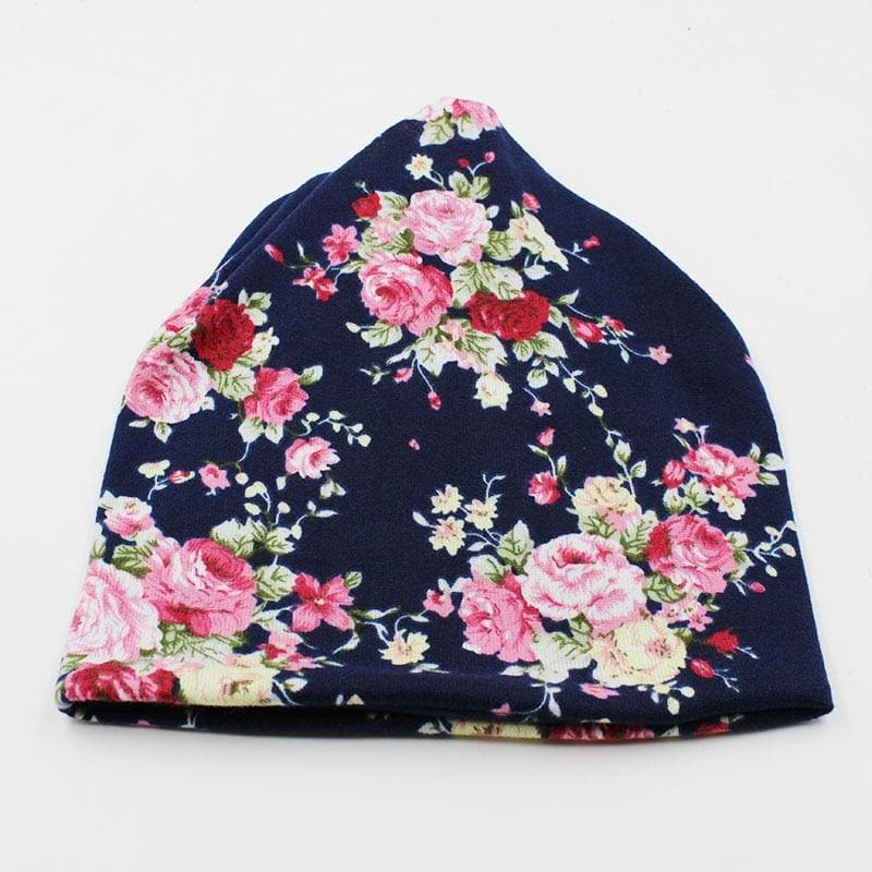 Navy Floral Beanie Hat
