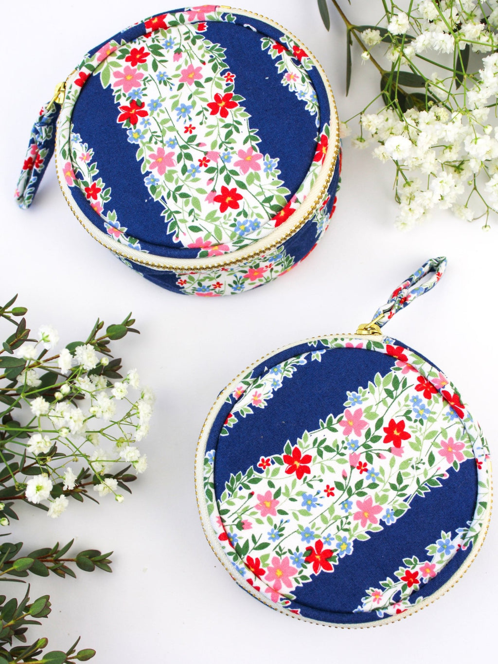 Navy Floral Stripe Jewelry Pouch