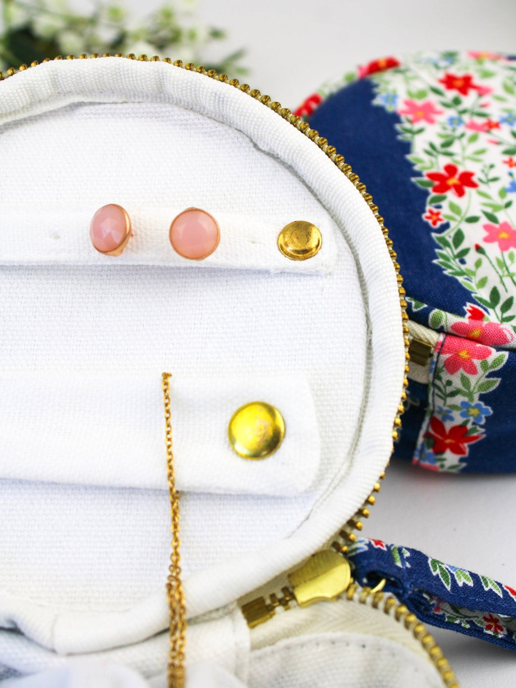 Navy Floral Stripe Jewelry Pouch