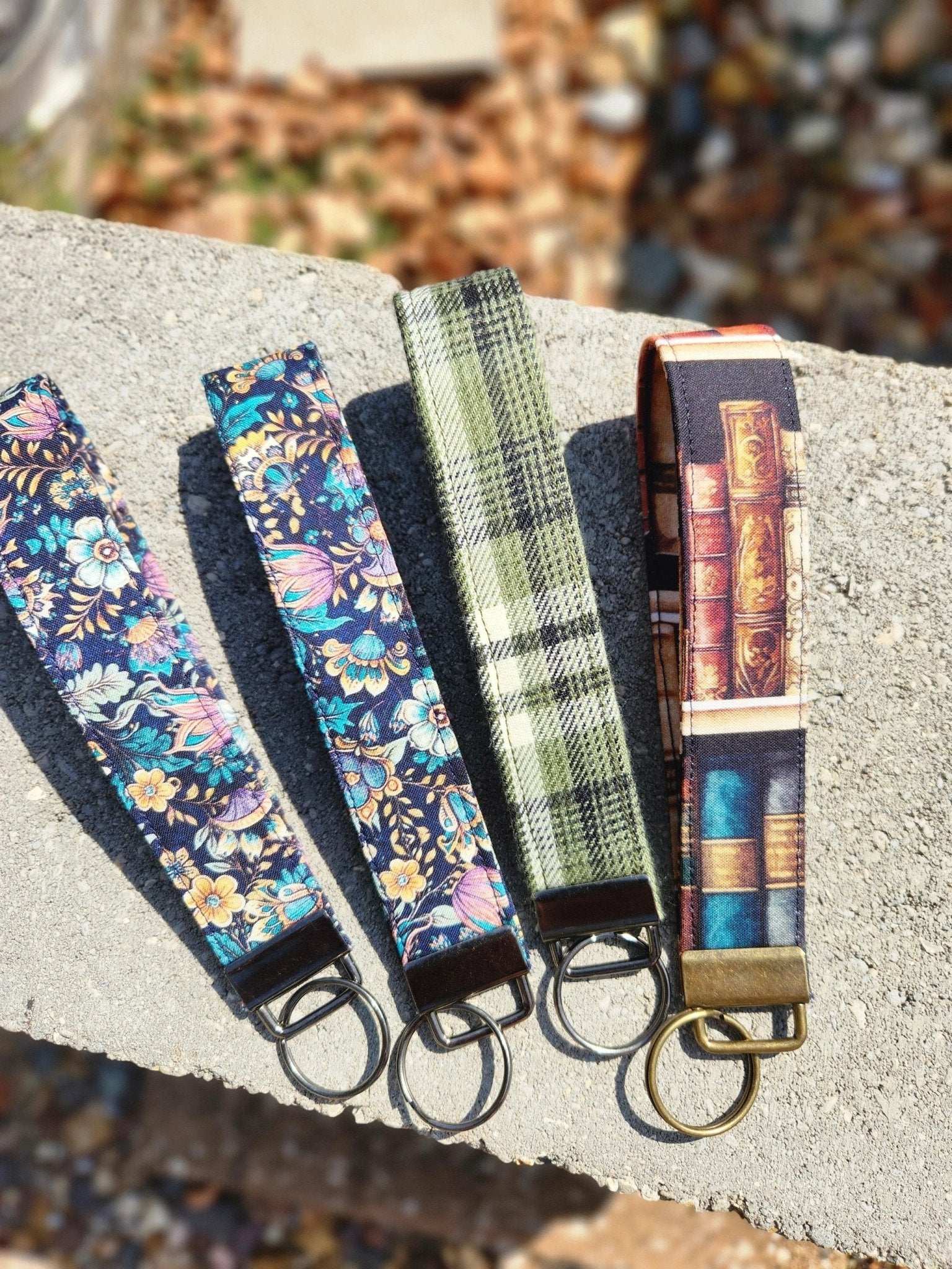 Navy Floral Wristlet Keychain by Hoosier Handkerchief Company