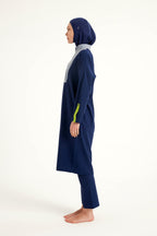 Navy Full Coverage Modest Swimsuit – Burkini with Adjustable Fit M2527-3 Covered Burkini Swimwear La Vie Bien Navy Full Coverage Modest Swimsuit – Burkini with Adjustable Fit M2527-3