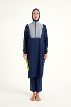 Navy Full Coverage Modest Swimsuit – Burkini with Adjustable Fit M2527-3 Covered Burkini Swimwear La Vie Bien Navy Full Coverage Modest Swimsuit – Burkini with Adjustable Fit M2527-3
