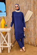Navy Full Coverage Modest Swimwear Burkini Set M2521-2 Covered Burkini Swimwear La Vie Bien Navy Full Coverage Modest Swimwear Burkini Set M2521-2