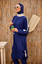 Navy Full Coverage Modest Swimwear Burkini Set M2521-2 Covered Burkini Swimwear La Vie Bien Navy Full Coverage Modest Swimwear Burkini Set M2521-2