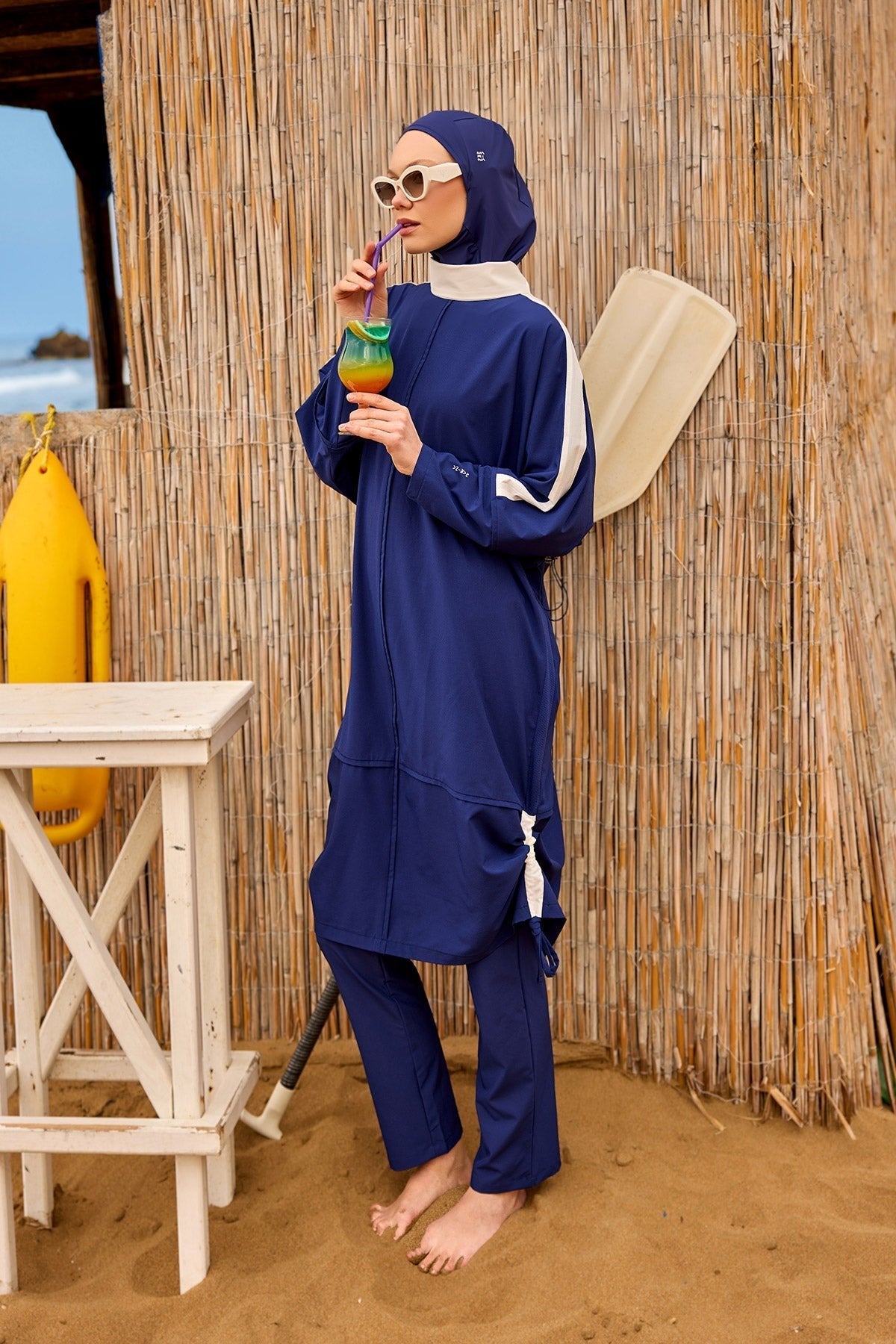 Navy Full Coverage Modest Swimwear Burkini Set M2521-2 Covered Burkini Swimwear La Vie Bien Navy Full Coverage Modest Swimwear Burkini Set M2521-2