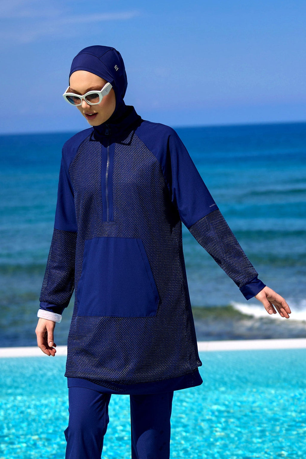 Navy Full Coverage Modest Swimwear Burkini Set M2534-2 Covered Burkini Swimwear La Vie Bien Navy Full Coverage Modest Swimwear Burkini Set M2534-2