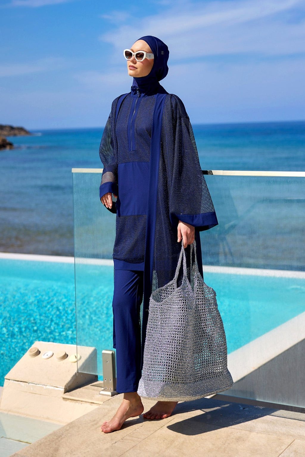Navy Full Coverage Modest Swimwear Burkini Set M2534-2 Covered Burkini Swimwear La Vie Bien Navy Full Coverage Modest Swimwear Burkini Set M2534-2