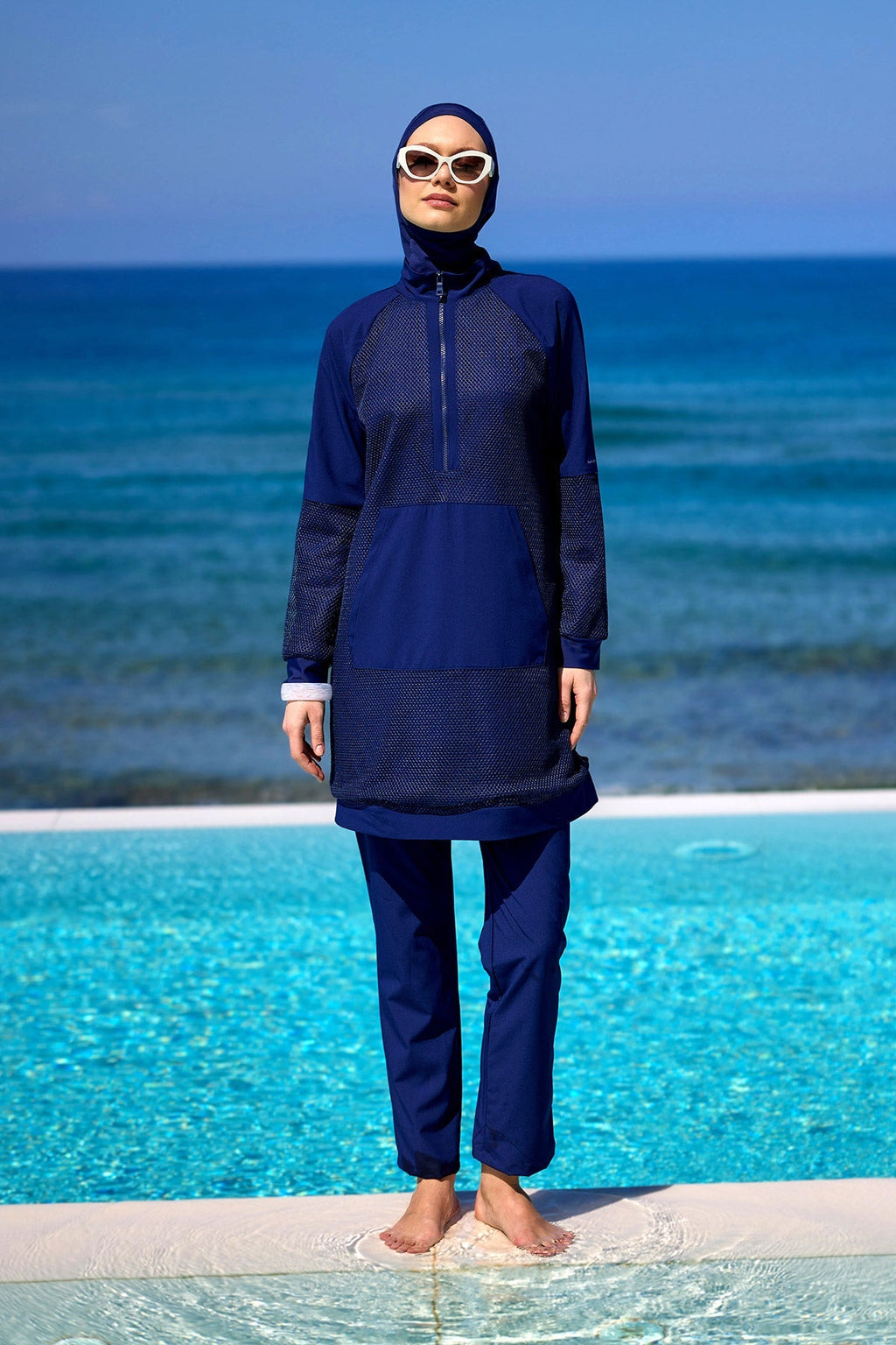 Navy Full Coverage Modest Swimwear Burkini Set M2534-2 Covered Burkini Swimwear La Vie Bien Navy Full Coverage Modest Swimwear Burkini Set M2534-2