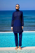 Navy Full Coverage Modest Swimwear Burkini Set M2534-2 Covered Burkini Swimwear La Vie Bien Navy Full Coverage Modest Swimwear Burkini Set M2534-2