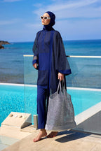 Navy Full Length Modest Mesh Kimono – Lightweight Islamic Swim Cover P2501-2 Pareo La Vie Bien Navy Full Length Modest Mesh Kimono – Lightweight Islamic Swim Cover P2501-2