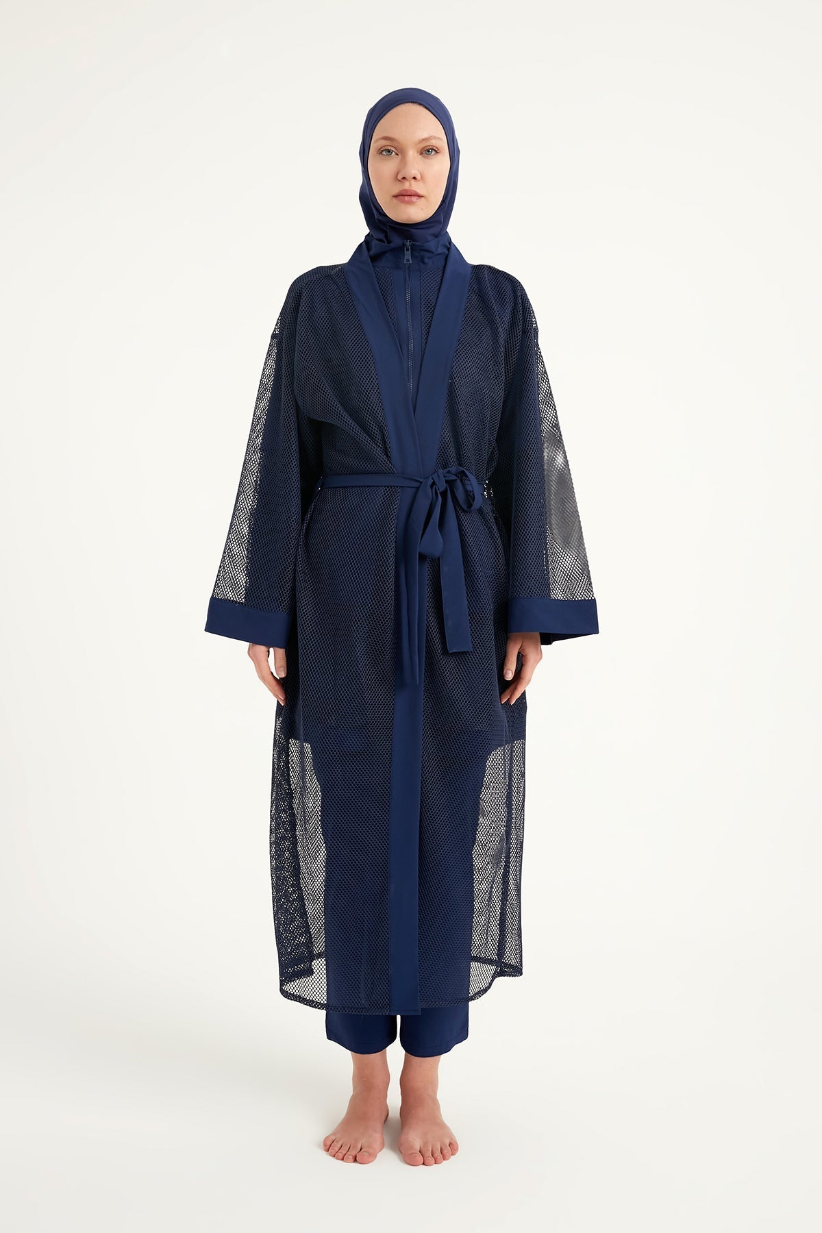 Navy Full Length Modest Mesh Kimono – Lightweight Islamic Swim Cover P2501-2 Pareo La Vie Bien Navy Full Length Modest Mesh Kimono – Lightweight Islamic Swim Cover P2501-2