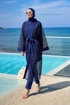 Navy Full Length Modest Mesh Kimono – Lightweight Islamic Swim Cover P2501-2 Pareo La Vie Bien Navy Full Length Modest Mesh Kimono – Lightweight Islamic Swim Cover P2501-2