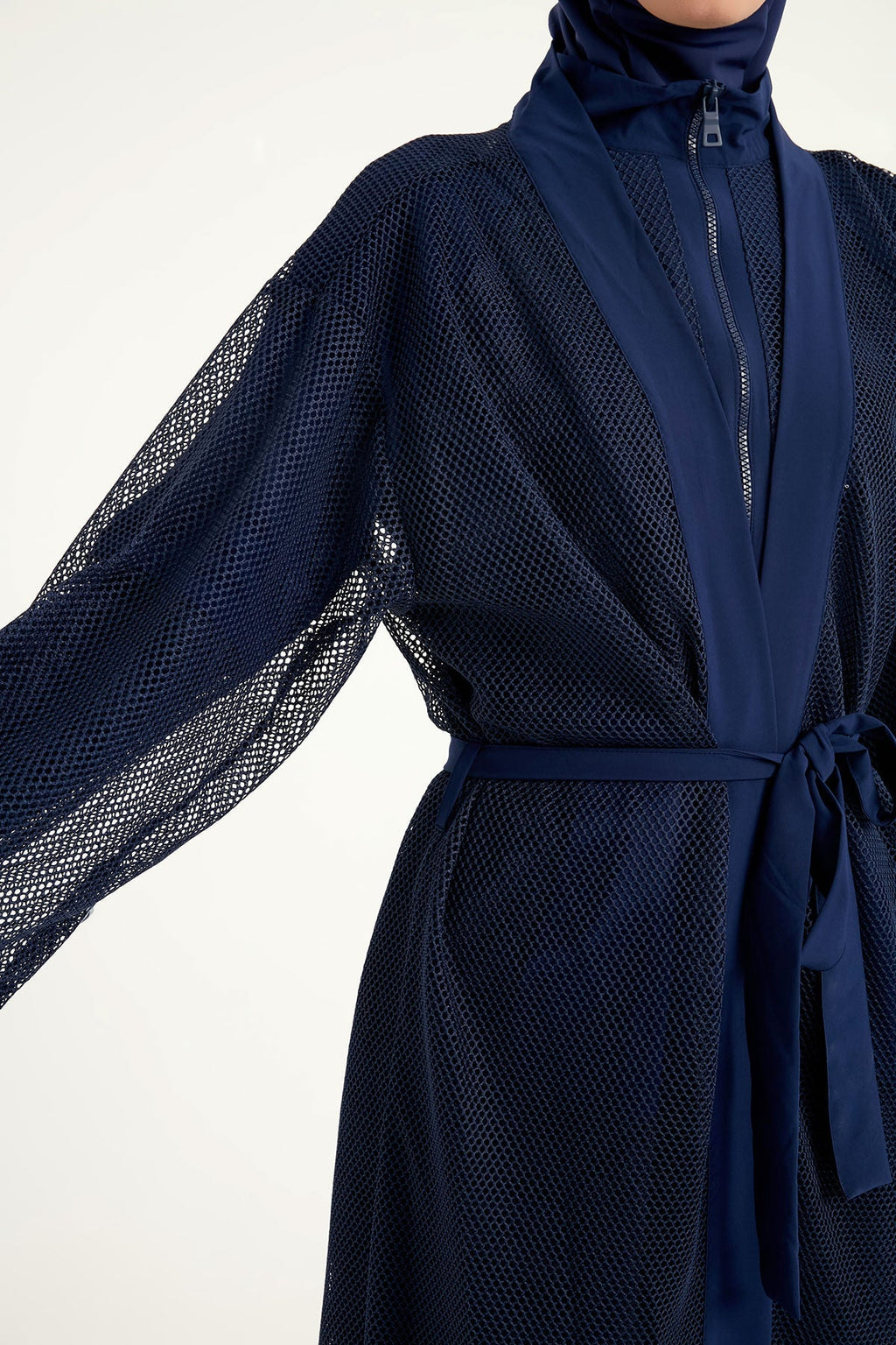 Navy Full Length Modest Mesh Kimono – Lightweight Islamic Swim Cover P2501-2 Pareo La Vie Bien Navy Full Length Modest Mesh Kimono – Lightweight Islamic Swim Cover P2501-2