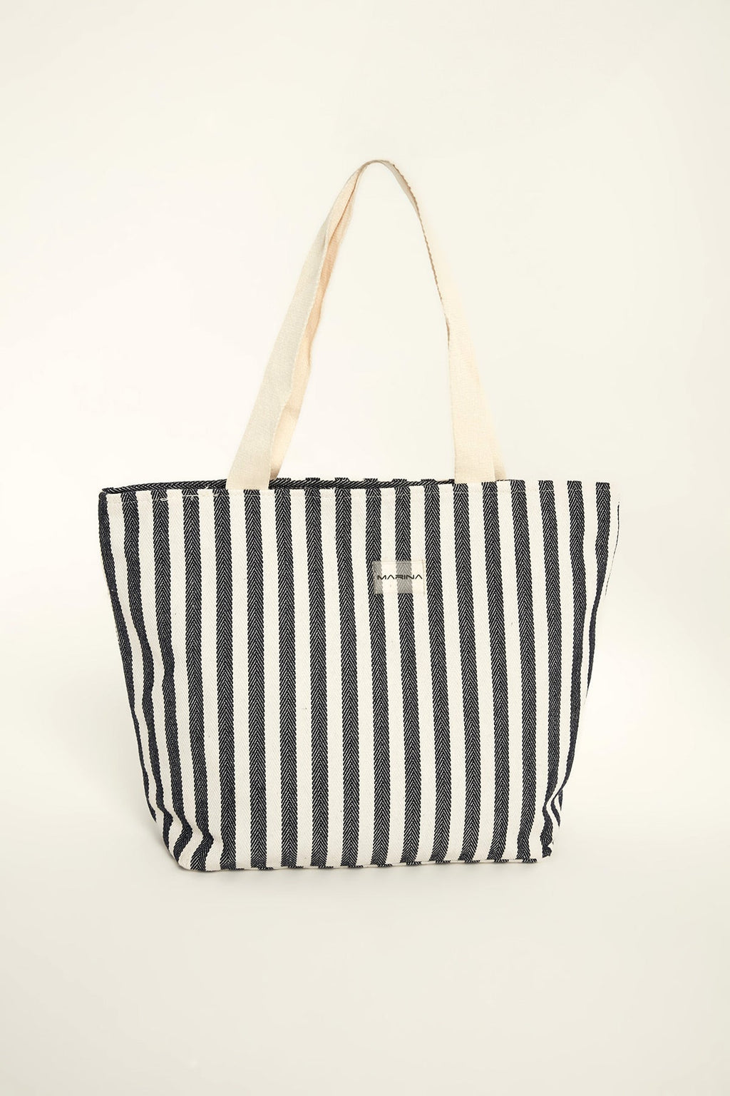 Navy Striped Cotton Beach Bag with Zipper CA2503-2 Plaj Çanta La Vie Bien Navy Striped Cotton Beach Bag with Zipper CA2503-2